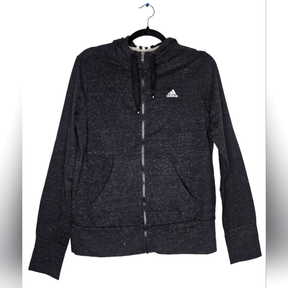 0010 Adidas Women's Clima-Cool Zip Hoodie Sweatshirt Dark Heather Grey Medium